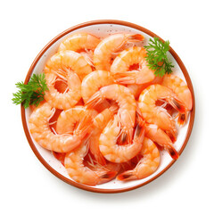 Peeled shrimps dish on a white background