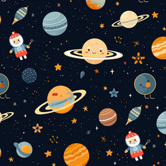 seamless pattern with moon and stars