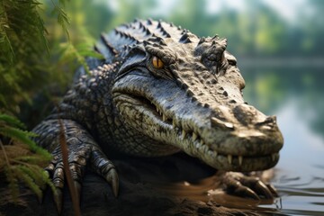 A detailed view of an alligator swimming in the water. Perfect for nature and wildlife enthusiasts.
