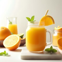Vibrant Citrus Delight: Orange Juice Splash on White