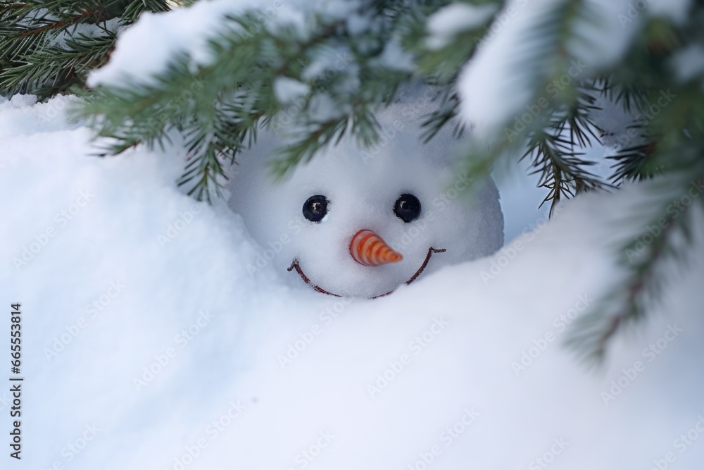 Canvas Prints A cute snowman with a carrot sticking out of its mouth. Perfect for winter-themed designs and holiday decorations