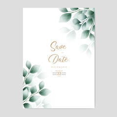 watercolor green leaves wedding card template 
