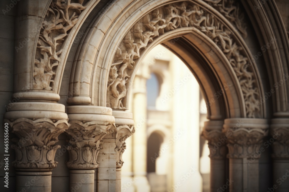 Aufkleber A detailed view of a building featuring beautiful arches and columns. Perfect for architectural projects and historical themes.