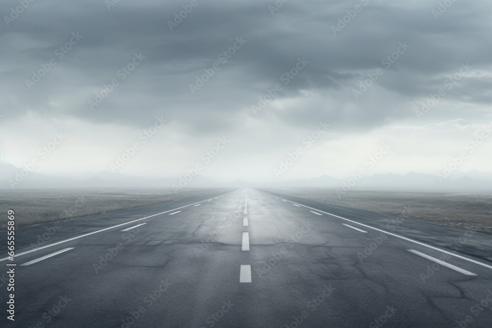 Aufkleber An image of an empty road with a cloudy sky in the background. This picture can be used to depict a sense of solitude, journey, or uncertainty.
