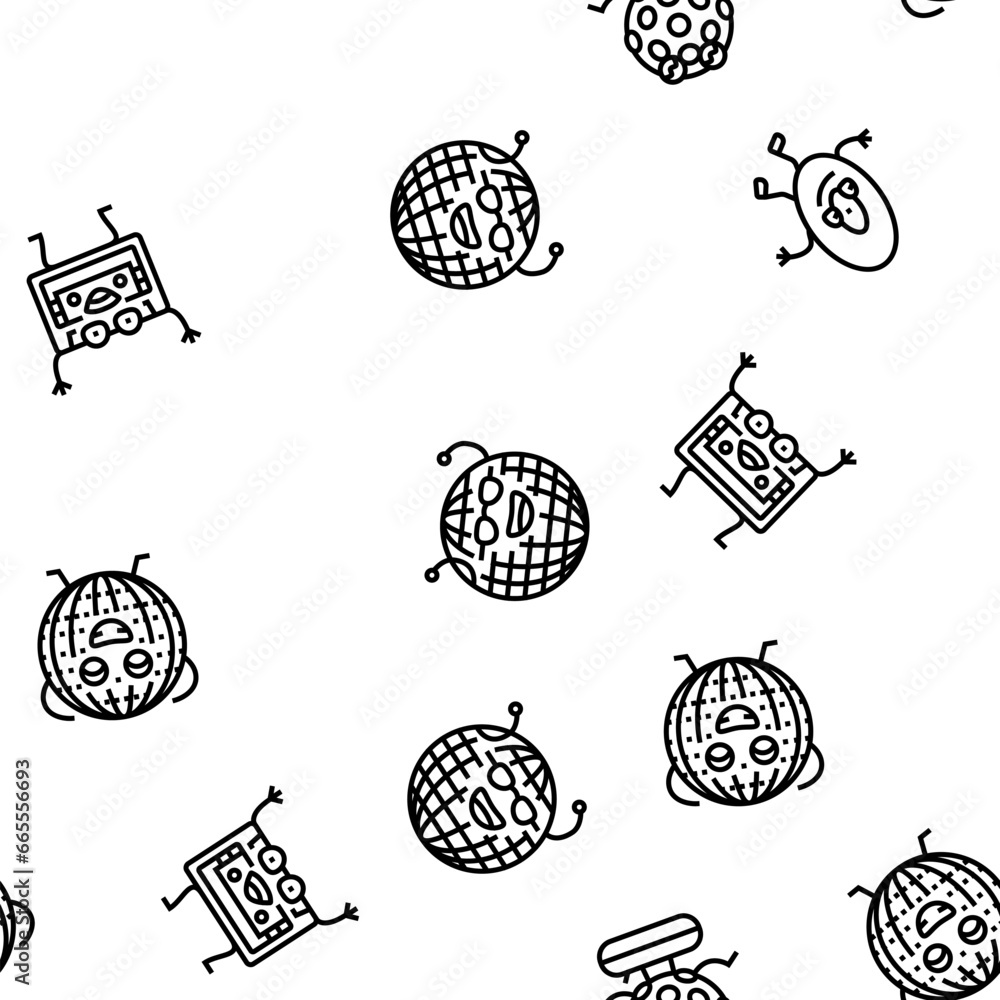 Poster retro music character vector seamless pattern thin line illustration