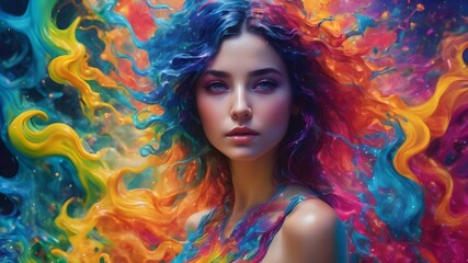 Obraz na płótnie Canvas Woman with colorful water splash effect 