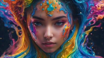 Obraz premium Woman with colorful water splash effect 