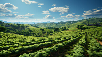Fototapeta na wymiar Green field with rows of harvesting.