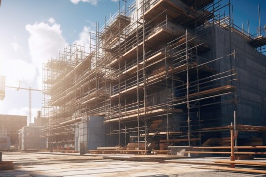 A picture of a construction site with scaffolding. This image can be used to depict construction, architecture, or building projects.