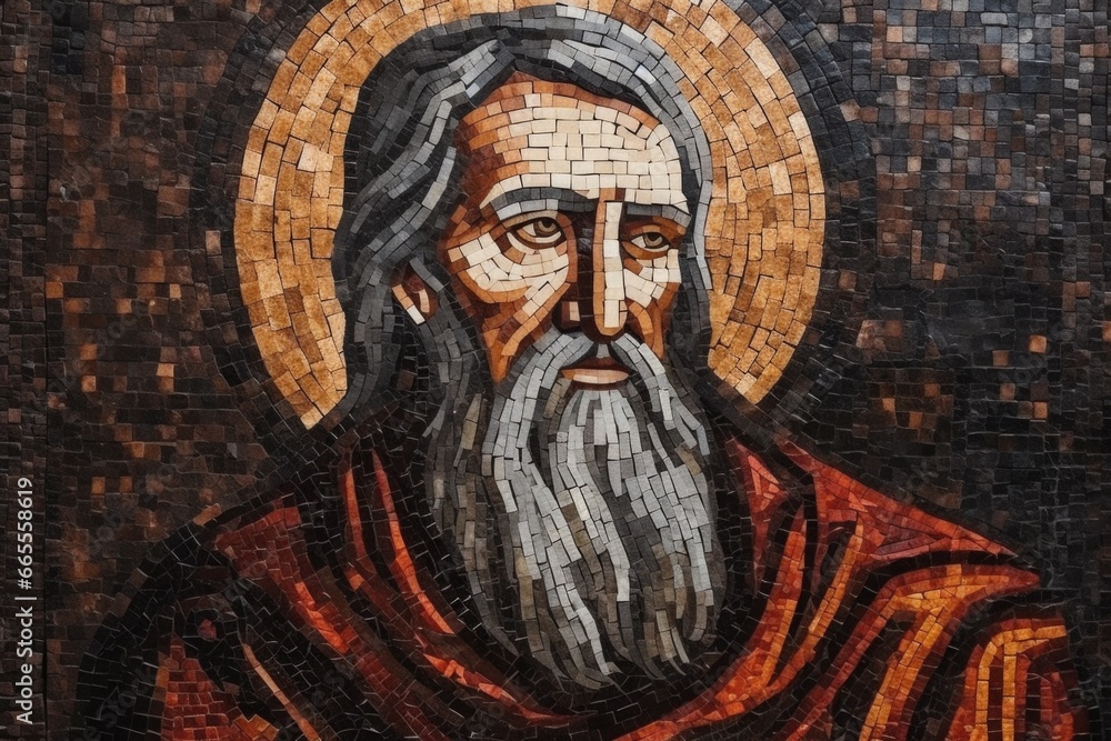 Poster A realistic painting of a man with a long beard. This artwork can be used as a decorative piece or as a representation of masculinity and wisdom