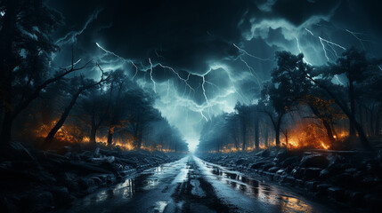 Path of mountain top with lightening way.