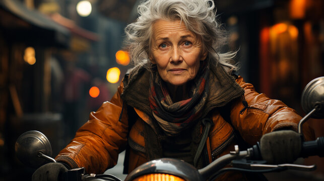 Old woman on her motorbike.