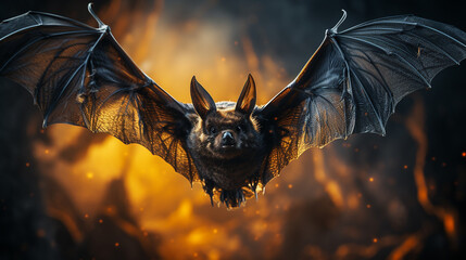 Portrait of bat in flight. - obrazy, fototapety, plakaty