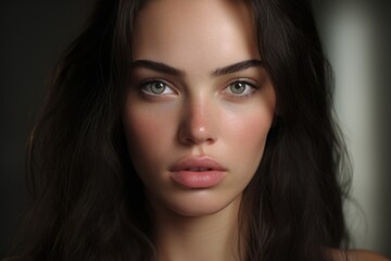 Obraz premium A detailed view of a woman's face, focusing on her long flowing hair. This image can be used in various contexts, such as beauty, fashion, or lifestyle themes