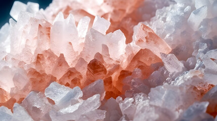 Natural Crystal Formation Close-up. Macro photography of pink and white crystal formations, perfect for geological studies, natural backgrounds, and wellness design elements.
