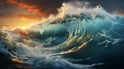 Stormy sea wave. - obrazy, fototapety, plakaty