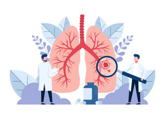Pulmonology. Doctors examining lungs. Tuberculosis, pneumonia, lung cancer treatment or diagnostic, Lungs healthcare vector concept. Examining human organ, clinic diagnostic or check
