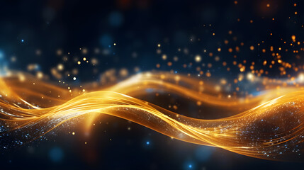 Fototapeta na wymiar background for innovative products with golden waves on dark