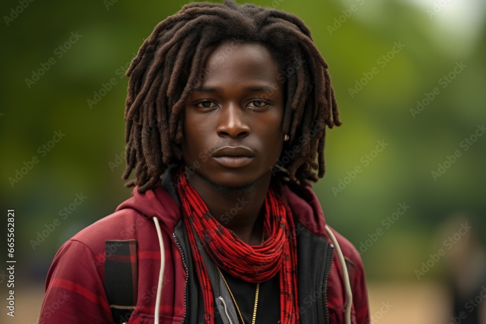 Poster Man with Dreadlocks and Red Jacket