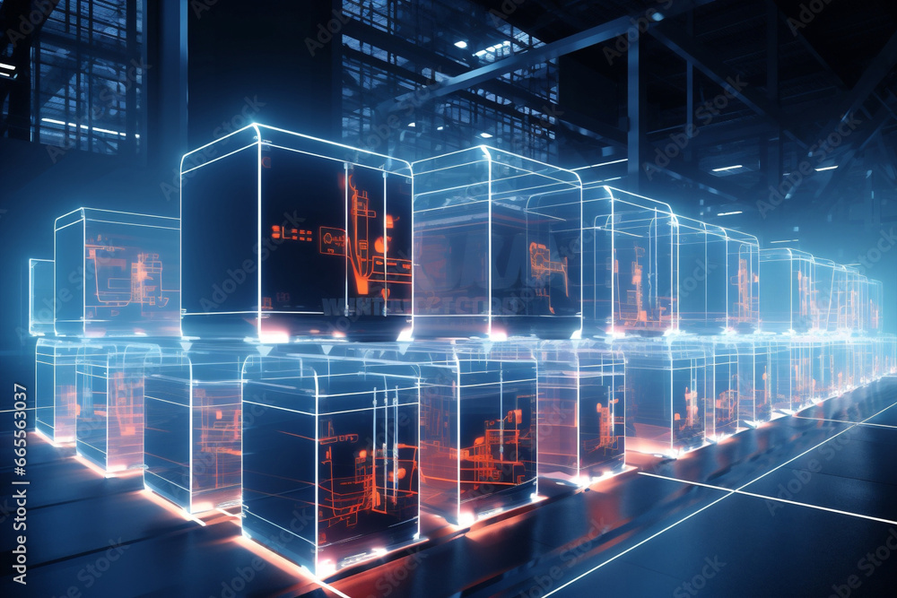 Poster cyber blue computer tech network technology abstract digital square box cargo