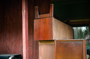 stack of old wooden drawers
