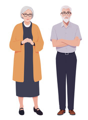 Fototapeta premium Elderly couple standing together in flat design