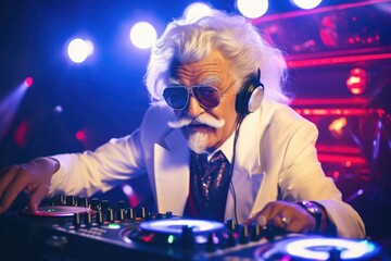 Man in White Suit Playing DJ