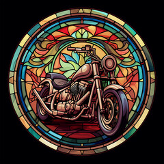 Motorbike Stained Glass window Illustration Vector Background Generated by AI