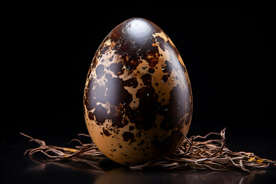 Close-up of brown quail eggs on a dark background,  , generative AI - Powered by Adobe