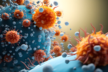 close-up of bacteria and viruses under a microscope,3d  illustration of scientific concepts , generate AI