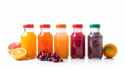 Vibrant studio shot of refreshing fruit juice with bottles, a delightful concept for your thirst-quenching design needs