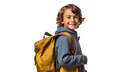 Cute school boy with backpack, isolated on transparent background, Back  to school concept