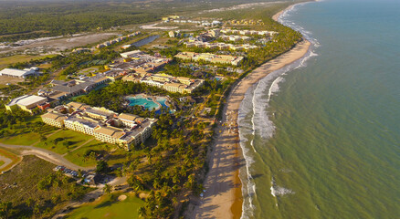 Resort with sea views and swimming pools in the center. Bahia, Brazil.