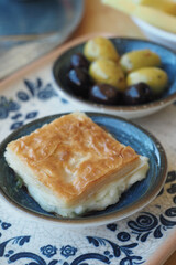 Traditional Turkish Cuisine Pastries and olive on table 