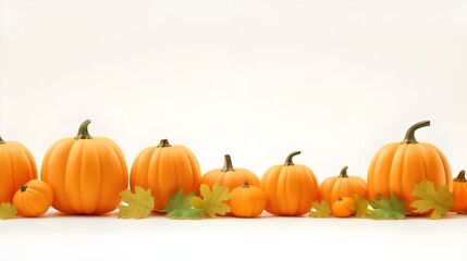 Orange pumpkins in a row on a white background, Orange pumpkins in a row 


