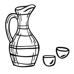 Jug for wine and wine glasses on a white background. Vector illustration.
