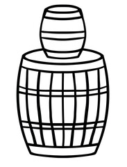 Hand drawn wooden barrel of wine in outline style on a white background. Beer barrel. Vector illustration