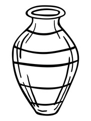 Drawing of vase for wine in outline style isolated on a white background. Vector illustration. Ancient vessel for wine or water.