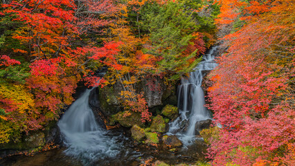 竜頭の滝　日光　秋　紅葉　絶景