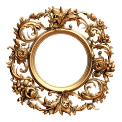 oval gold picture mirror frame isolated on transparent background, Generative ai