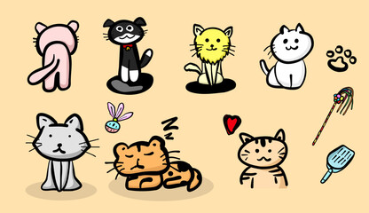 Set of cartoon cat characters of different breeds Set apart against the background, vector illustration.