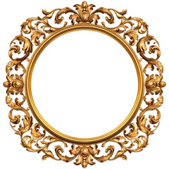 oval gold picture mirror frame isolated on transparent background, Generative ai