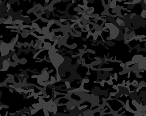 Camouflage Woodland Fabric. Army Dirty Grunge. Abstract Vector Camoflage. Gray Camo Print. Dark Modern Pattern.  Seamless Paint. Digital Black Camouflage. Hunter Gray Pattern. Camo Seamless Brush. - obrazy, fototapety, plakaty