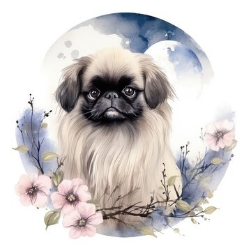 recommend clip art: Pekingese dog watercolor generative ai