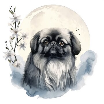 recommend clip art: Pekingese dog watercolor generative ai