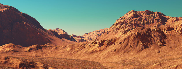 Mars landscape, 3d render of imaginary mars planet terrain.