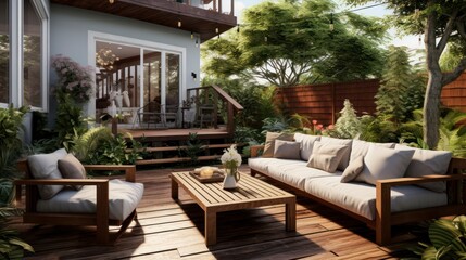 Eco-friendly landscaping ideas, showcasing native plants and water-efficient features. Generative AI