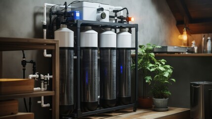 Foundation of Filtration - House Water Filtration System In Basement. Generative AI - obrazy, fototapety, plakaty