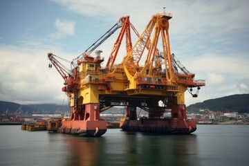 Oil and gas industry. Oil platform in the sea. Oil and gas industry. heavy lift crane vessel, AI Generated