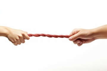 Tug of war isolated on white background with two hands. Power person sport rope. Generate Ai - Powered by Adobe